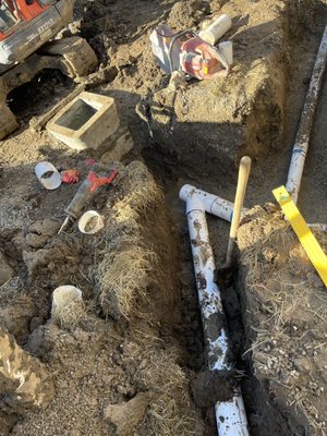 Drain pipe and set concrete around box - Plumbed drains to all go into box where pump will discharge to street. Drain pipe and set concrete around box - Plumbed drains to all go into box where pump will discharge to street.