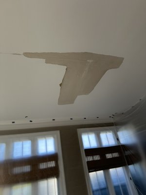 Drywall repair - This ceiling had water damage scrapped all the loose paint up, applied peel blocking primer to prevent any more peeling and taped the seems. Looks like nothing happened! Drywall repair - This ceiling had water damage scrapped all the loose paint up, applied peel blocking primer to prevent any more peeling and taped the seems. Looks like nothing happened!