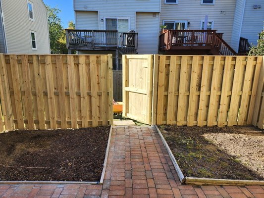 Wooden Fence Install Fall 2024 - This 'Shadow Box' style fence was installed to offer privacy & security for the homeowner for her small backyard. Wooden Fence Install Fall 2024 - This 'Shadow Box' style fence was installed to offer privacy & security for the homeowner for her small backyard.