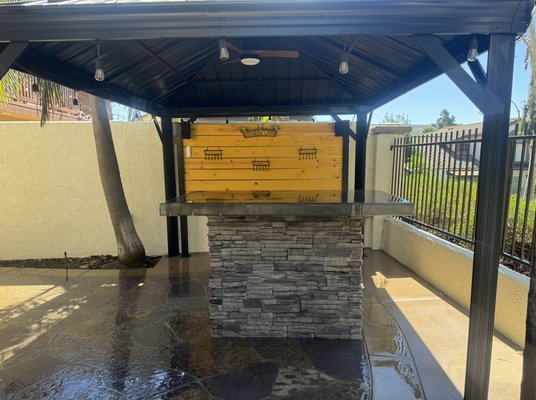 RSM Countertop - Here we removed an old Firepit. Backfilled the void with stone. Eliminated planters along the wall and filled with concrete. Built a new countertop space and the owner will be purchasing a matching BBQ unit. RSM Countertop - Here we removed an old Firepit. Backfilled the void with stone. Eliminated planters along the wall and filled with concrete. Built a new countertop space and the owner will be purchasing a matching BBQ unit.