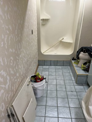 Bathroom remodel - Old bathroom fixtures were installed above the floor and elderly customer couldn’t utilize the toilet or shower because of the step up to use them so we demoed and installed a sewage pit and got everything on the floor no steps Bathroom remodel - Old bathroom fixtures were installed above the floor and elderly customer couldn’t utilize the toilet or shower because of the step up to use them so we demoed and installed a sewage pit and got everything on the floor no steps