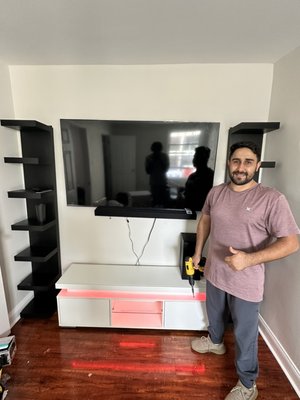 Tv stand assembly tv mounted - This home was totally empty and i did the tv mount for them and tv stand assembly and shelves assembly and mounted Tv stand assembly tv mounted - This home was totally empty and i did the tv mount for them and tv stand assembly and shelves assembly and mounted
