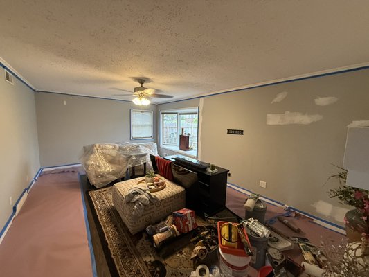 Interior Painting Project Kansas City MO 64131 - Customer moves in new house and trying prepare his ild house for sell. We cover and typed everything and painted the whole house in two colors white and yellow. Customer leaved 5 stars review!