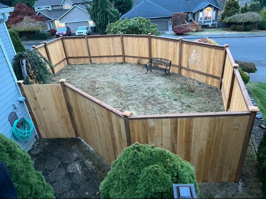 Fenced yard - This Home Owner really wanted a fence so he can let his dogs out and not have to chase them afterwards. This fence was completed within three days by our team of fence builders Fenced yard - This Home Owner really wanted a fence so he can let his dogs out and not have to chase them afterwards. This fence was completed within three days by our team of fence builders