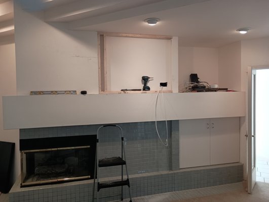 entertainment TV - client wanted her new TV center on wall and boxed inside the wall also her surround sound equipment hidden entertainment TV - client wanted her new TV center on wall and boxed inside the wall also her surround sound equipment hidden