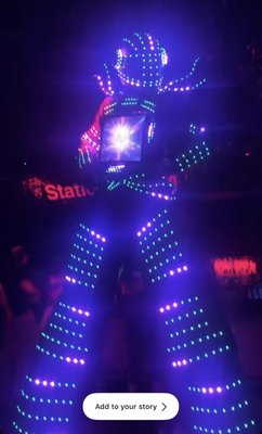 Let JonBot light up your party! - Great for banquet events, quinceañeras, weddings, festivals and large gatherings.  JonBot can work with your DJ to lead dances and get everyone on the dance floor! Also, he has a customizable chest piece that can display your messages and congratulations!
