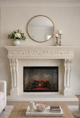 Newburgh Cast Stone Fireplace Mantel Installation - This project began with a small recessed fireplace opening that did not provide much visual presence in the room. To create a larger and more functional fireplace, the wall was opened and the structure behind the fireplace was modified.
To accommodate the new fireplace insert and mantel, we extended the firebox into the garage space located behind the wall. This allowed us to increase the depth of the firebox while keeping the finished fireplace balanced within the living room.
Once the new firebox structure was completed, the opening was framed and prepared for the installation of the Newburgh mantel, one of our classic precast designs featuring detailed carving and sculpted columns.
After installing the fireplace insert, the Newburgh mantel was fitted and finished, creating a more substantial focal point for the room. The finished design adds traditional architectural detail while still keeping the space bright and elegant.
The completed fireplace now anchors the room and provides both warmth and a refined mantel design that complements the surrounding décor. Newburgh Cast Stone Fireplace Mantel Installation - This project began with a small recessed fireplace opening that did not provide much visual presence in the room. To create a larger and more functional fireplace, the wall was opened and the structure behind the fireplace was modified.
To accommodate the new fireplace insert and mantel, we extended the firebox into the garage space located behind the wall. This allowed us to increase the depth of the firebox while keeping the finished fireplace balanced within the living room.
Once the new firebox structure was completed, the opening was framed and prepared for the installation of the Newburgh mantel, one of our classic precast designs featuring detailed carving and sculpted columns.
After installing the fireplace insert, the Newburgh mantel was fitted and finished, creating a more substantial focal point for the room. The finished design adds traditional architectural detail while still keeping the space bright and elegant.
The completed fireplace now anchors the room and provides both warmth and a refined mantel design that complements the surrounding décor.