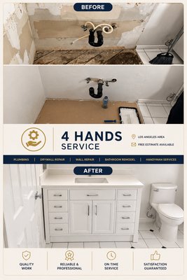 Bathroom Vanity Installation – Before & After - Completed bathroom vanity installation along with drywall repair and preparation.
The damaged area was cleaned, repaired, and leveled before installing the new vanity.
Plumbing connections were adjusted and everything was installed securely.
Final result is clean, modern, and fully functional.
Client was very satisfied with the outcome. Bathroom Vanity Installation – Before & After - Completed bathroom vanity installation along with drywall repair and preparation.
The damaged area was cleaned, repaired, and leveled before installing the new vanity.
Plumbing connections were adjusted and everything was installed securely.
Final result is clean, modern, and fully functional.
Client was very satisfied with the outcome.