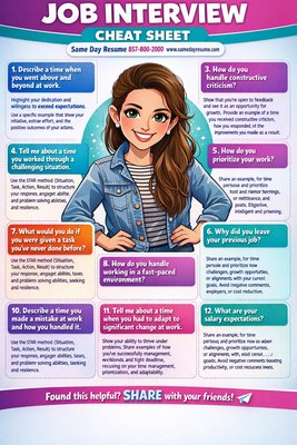 Free Job Interview and Résumé Tips from Same Day Resume! - 🎯 Boston job seekers — save this before your next interview.
Interviews don’t fall apart because candidates lack experience. They fall apart because people aren’t prepared for how Boston hiring managers actually evaluate answers.
This Job Interview Cheat Sheet breaks down the most common interview questions and shows you what employers are really listening for—so you can walk into interviews confident, polished, and prepared.
Perfect for: ✔️ Boston professionals ✔️ Recent grads from local colleges ✔️ Career switchers & executives ✔️ Anyone interviewing in MA or New England
👉 Save this graphic 👉 Share with someone job searching in Boston 👉 Repost to help your network win
Need help landing interviews or turning them into offers? We help Boston-area professionals get results fast.
📞 Same Day Resume ☎️ 857-800-2000 🌐 www.samedayresume.com (http://www.samedayresume.com/)
📩 Call today for a FREE consultation — local support, real results.

Boston-Optimized Hashtags: #BostonJobs #BostonCareers #BostonJobSearch #BostonProfessionals #BostonNetworking #MassachusettsJobs #MAcareers #NewEnglandJobs #BostonHiring #BostonRecruiters #BostonBusiness #JobInterviewTips #InterviewPrep #SameDayResume #CareerCoaching #ResumeHelp #GetHiredBoston