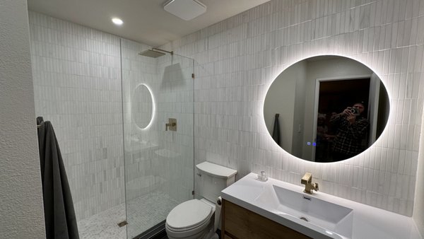 Small Format Marble Tile Vertical Install for Full Shower - This client wanted a continued shower wall past their door, and into their bathroom, it makes for a beautiful look, please reach out if you have any questions regarding these installs. Small Format Marble Tile Vertical Install for Full Shower - This client wanted a continued shower wall past their door, and into their bathroom, it makes for a beautiful look, please reach out if you have any questions regarding these installs.