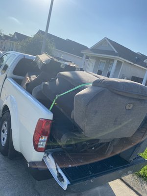 Sectional couch with recliner removal from Mr. Al - My customer Mr. Al wanted a sectional couch removed with a recliner attached and we knocked it out in no time. He also had two office chairs in his front yard. That wasn’t on the order so we grabbed those two always gone above and beyond for the customer. Sectional couch with recliner removal from Mr. Al - My customer Mr. Al wanted a sectional couch removed with a recliner attached and we knocked it out in no time. He also had two office chairs in his front yard. That wasn’t on the order so we grabbed those two always gone above and beyond for the customer.