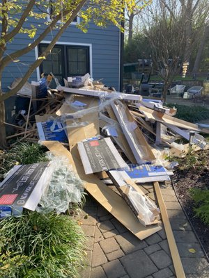 Floor Renovation Debris | Contractor Debris Removal - This pile was generated from a flooring contractor removing & tossing out old floors from a residential client of ours in Mclean, VA. The client didn't want this unsightly pile, which was clearly visible from the road, to detract from their beautiful home. We came out on short notice to remove the pile & ensure proper cleanup of nails, staples & other loose debris that had been carelessly tossed out the windows was not still lingering around the yard.

Need some cleanup after a contractor or DIY project? Give us a call! We'd love to partner with you for your next home improvement project.

It's Haul Good
Junk Removal & Donations
703-646-9194
www.itshaulgood.com