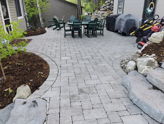 spider lake - project included new patio areas with steps fireplace beach install mulching and steps
