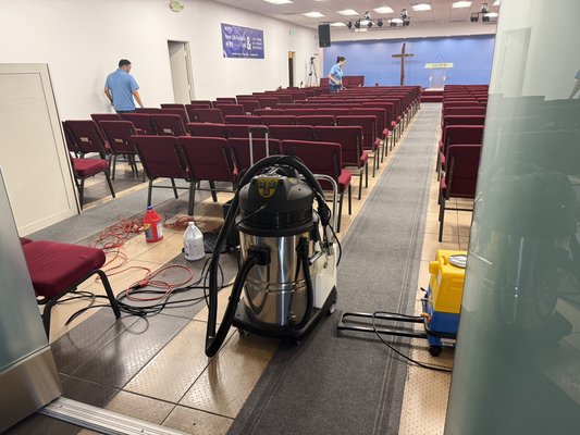 Church Chair Cleaning - Professional church chair cleaning to remove built-up dirt, stains, and everyday wear from upholstered seating. We cleaned approximately 300 chairs, helping refresh the seating and improve the overall appearance of the worship space. FriendlyProClean provides detailed cleaning for churches and other commercial facilities throughout Los Angeles.