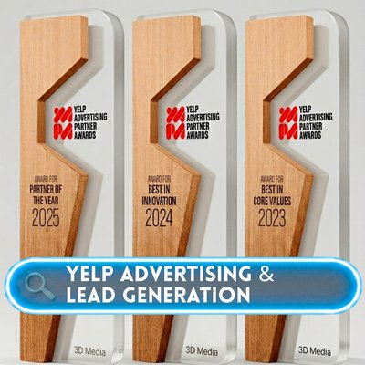 Yelp Advertising & Lead Generation - As a Platinum Yelp Partner, 3D Media provides Yelp advertising management, lead generation, advertising strategy, business profile optimization, and broader digital marketing services. Yelp Advertising & Lead Generation - As a Platinum Yelp Partner, 3D Media provides Yelp advertising management, lead generation, advertising strategy, business profile optimization, and broader digital marketing services.