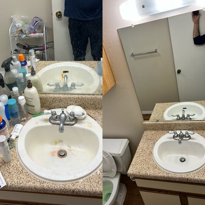 Bathroom Deep Cleaning Transformation - This bathroom needed a detailed deep cleaning, especially around the sink, countertop, fixtures, and other high-buildup areas. We removed accumulated residue, thoroughly cleaned the surfaces, and restored a much cleaner and fresher appearance. Another great before-and-after from Orivux Solutions. Bathroom Deep Cleaning Transformation - This bathroom needed a detailed deep cleaning, especially around the sink, countertop, fixtures, and other high-buildup areas. We removed accumulated residue, thoroughly cleaned the surfaces, and restored a much cleaner and fresher appearance. Another great before-and-after from Orivux Solutions.