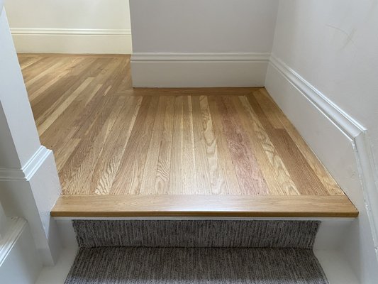 White Oak Refinishing - We refinished 1,4000sqft of white oak floor. The floor was sealed with Bona Intense Seal and finished with Bona Mega One.