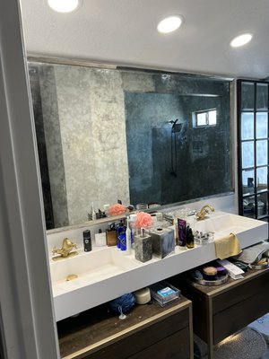 Bathroom Remodels - These remodels were done on the original bathrooms built in the late 80’s. The entire bathrooms were renovated. Flooring, expanding shower, new toilets, shower faucets, plumbing, lighting, mirrors, vanities. These projects were very large and required multiple skill sets, all of which we are to handle. 

I charge a labor fee which varies depending on depth of project. Material is paid by the client, choosing the material that works best for them.