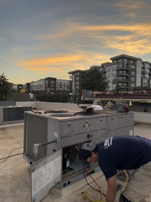 Convenience Store AC Revival - Our team completed a full repair of two different 5 ton rooftop AC units that in uptown Charlotte. Both units went down and were not communicating with the companies energy management system. Our technicians found that both compressors had shorted to ground and a condensing fan motor had failed in one unit. 

After a quick recovery and removal of refrigerant, compressors, filter driers, and contactors, the units were overhauled with all new components and were back up and running in no time!