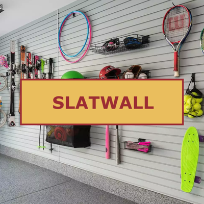 Slatwall - Transform your walls into a versatile storage solution with our slatwall systems. Perfect for organizing tools, sports gear, and accessories, slatwall panels provide a customizable, space-saving way to keep everything within reach while maintaining a clean, clutter-free garage. Slatwall - Transform your walls into a versatile storage solution with our slatwall systems. Perfect for organizing tools, sports gear, and accessories, slatwall panels provide a customizable, space-saving way to keep everything within reach while maintaining a clean, clutter-free garage.