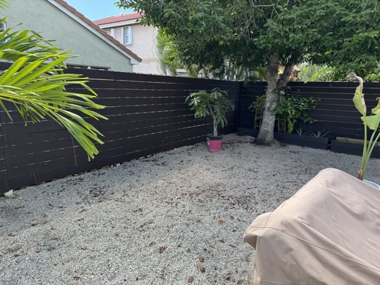 Patio Fence Remodel - We received a call asking us, "What would be a low-cost option to make this fence look more custom and modern?" Our answer was simple: we can use a horizontal approach with 5/8 in. x 5-1/2 in. x 6 ft pressure-treated Pine Dog-Ear Fence Pickets. We recommend painting it a dark color, as the outside face of the fence must be white, as requested by the HOA. See photos for more details. And call us to start making your patio an oasis.