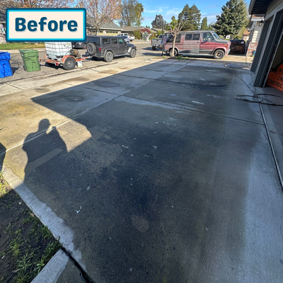 Driveway Cleaning - It had been years since this driveway had been cleaned. This homeowner didn't want to replace the driveway, but they wanted it to look new again so they called us. Removing the organic growth from this driveway was sooooo satisfying.