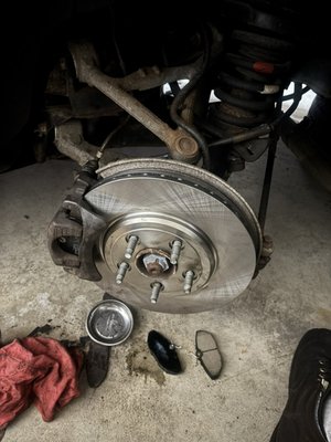 2005 Jaguar S-Type power steering pump, lines and rear brake job - This customer contacted me about her Jaguar S-type sedan. The power steering didn’t work and the brakes in the rear were metal to metal, hardly working at all. Since I had a bit of time with this vehicle I could really take my time with it and get it right. I was able to save the rear caliper slides without having the customer purchase a new caliper. I replaced the power steering line that she purchased but found that the other line, not the high pressure line but the feed line was leaking pretty bad when the car was running. I had some extra fuel hose rated at 50 psi so I used that to replace the rotted holey hose and it held fine, no more leaks. The car had sat for a number of months. 2005 Jaguar S-Type power steering pump, lines and rear brake job - This customer contacted me about her Jaguar S-type sedan. The power steering didn’t work and the brakes in the rear were metal to metal, hardly working at all. Since I had a bit of time with this vehicle I could really take my time with it and get it right. I was able to save the rear caliper slides without having the customer purchase a new caliper. I replaced the power steering line that she purchased but found that the other line, not the high pressure line but the feed line was leaking pretty bad when the car was running. I had some extra fuel hose rated at 50 psi so I used that to replace the rotted holey hose and it held fine, no more leaks. The car had sat for a number of months.