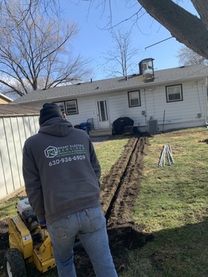 Installation for a new electrical line to garage. - Spring is in air. Breaking ground for the first time this 2021 with the installation for this new line going into garage. Installation for a new electrical line to garage. - Spring is in air. Breaking ground for the first time this 2021 with the installation for this new line going into garage.