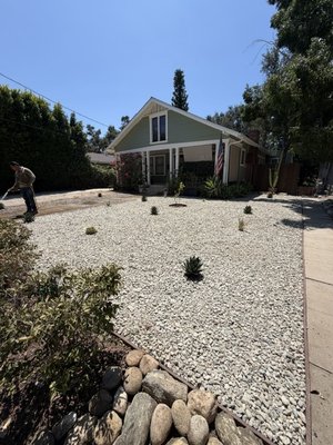Front Yard Gravel Installation - Customer reached out to us to install gravel and drought resistant plants in their front yard.