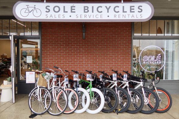 Rentals at Solé Bicycles - We’re stoked to offer bike and scooter rentals in the heart of downtown Encinitas, right along South Coast Highway 101. Whether you’re cruising the coast, heading to Moonlight Beach, or exploring local neighborhoods, we’ve got you covered with a full lineup of electric bikes, beach cruisers, and scooters. Every rental includes a lock, helmet, and optional basket (depending on style), so you can roll out safely and in style. Rentals at Solé Bicycles - We’re stoked to offer bike and scooter rentals in the heart of downtown Encinitas, right along South Coast Highway 101. Whether you’re cruising the coast, heading to Moonlight Beach, or exploring local neighborhoods, we’ve got you covered with a full lineup of electric bikes, beach cruisers, and scooters. Every rental includes a lock, helmet, and optional basket (depending on style), so you can roll out safely and in style.
