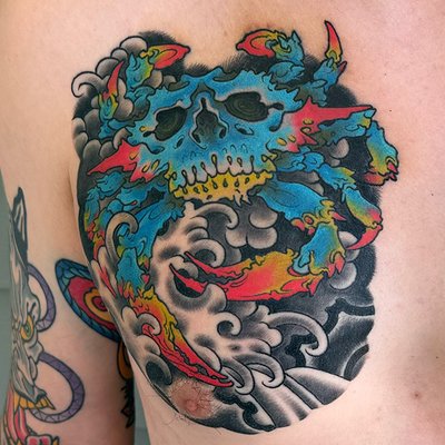 Nick Wagner is your artist for big bold color tattoos! - Nick Wagner is a tattoo artist with a strong illustrative style and tends to focus on projects with themes that revolve around Asian motifs (Japanese, Chinese, Korean, Thai, Balinese, etc, etc), Lovecraftian horrors, various mythological characters, sci-fi, comic books, and monsters. If it's got teeth, tentacles, and eyeballs, Nick Wagner's your man.
Though he prefers to do color designs, Nick is equally comfortable with executing designs in “black and gray”
Oh! And did we mention he does a lot of coverups others qon't even try? Yup, that too. Nick Wagner is your artist for big bold color tattoos! - Nick Wagner is a tattoo artist with a strong illustrative style and tends to focus on projects with themes that revolve around Asian motifs (Japanese, Chinese, Korean, Thai, Balinese, etc, etc), Lovecraftian horrors, various mythological characters, sci-fi, comic books, and monsters. If it's got teeth, tentacles, and eyeballs, Nick Wagner's your man.
Though he prefers to do color designs, Nick is equally comfortable with executing designs in “black and gray”
Oh! And did we mention he does a lot of coverups others qon't even try? Yup, that too.