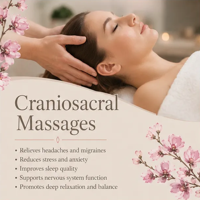 Craniosacral Massage - CranioSacral Therapy is a gentle, hands-on approach that focuses on the CranioSacral system- the soft tissues and fluid that protect your brain and spinal cord. This approach uses a very light touch to release stress and strains that your body endures and absorbs. CranioSacral Therapy releases those tension to allow the entire body to relax and self correct. People who are looking for relief from Migraines & Headaches, Chronic Neck & Back pain, TMJ Syndrome, Stress and Tension-Related disorders, Fibromyalgia, Chronic Fatigue, PTSD, Post-Concussion Symptoms, Immune Disorders, Central Nervous Disorders, Orthopedic Problems will benefit greatly from CST treatments.