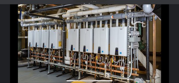 installation of tlanklees heater in an apartment complex 2017 - The client was having problems with the functionality of the Water Heaters due to their age and technical problems.  The tankless technology was suggested to the client, explaining the benefits of these over water heaters.