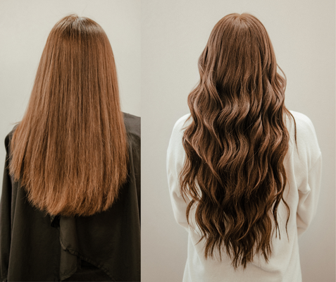 Hair Extension Make Over - This look was created with 22' hand-tied wefts. This transformation is seamless with the perfect color match and blended haircut. Extensions are invisible and blend perfectly with your natural hair.  With hundreds of extension hair color options to choose from, our certified and extensively trained hair extensionist will curate your dream hair transformation in as little as a few hours.