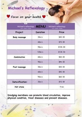 New menu - We have six room for body massage!