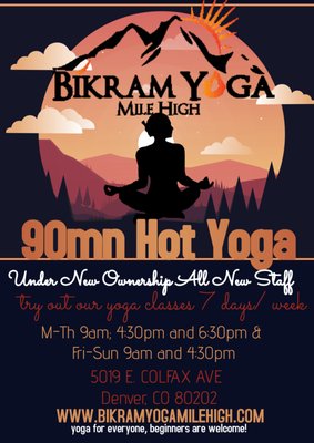 Under New Ownership - We’re excited to share that Bikram Yoga Mile High is now under new ownership! Our commitment to offering the authentic Bikram Yoga experience you love remains stronger than ever.
Our new owner and instructors bring a fresh energy and deep passion for the Bikram community in Denver. We have some exciting updates and improvements planned—while still honoring the traditions and class quality you expect.
Whether you’re a longtime member or thinking about joining, we invite you to come visit, meet our new team, and see what’s new at the studio. Under New Ownership - We’re excited to share that Bikram Yoga Mile High is now under new ownership! Our commitment to offering the authentic Bikram Yoga experience you love remains stronger than ever.
Our new owner and instructors bring a fresh energy and deep passion for the Bikram community in Denver. We have some exciting updates and improvements planned—while still honoring the traditions and class quality you expect.
Whether you’re a longtime member or thinking about joining, we invite you to come visit, meet our new team, and see what’s new at the studio.