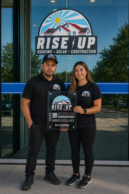 Platinum Service Excellence – Rise Up Roofing - Proud moment for our team at Rise Up Roofing being recognized for our commitment to quality, professionalism, and customer satisfaction.
This represents the standard we bring to every project—whether it’s a roof repair, full replacement, solar integration, or general construction. We focus on doing the job right the first time, using quality materials and proven installation methods.
If your roof is aging, leaking, or you just want a professional inspection, we’re here to help. Platinum Service Excellence – Rise Up Roofing - Proud moment for our team at Rise Up Roofing being recognized for our commitment to quality, professionalism, and customer satisfaction.
This represents the standard we bring to every project—whether it’s a roof repair, full replacement, solar integration, or general construction. We focus on doing the job right the first time, using quality materials and proven installation methods.
If your roof is aging, leaking, or you just want a professional inspection, we’re here to help.