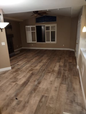 Flooring Installation waterproof laminate - This project was completed in one day 700 sq feet ( beginning 8:00 am and finished 8:00 pm same day) wich included:
- preparation the floor Flooring Installation waterproof laminate - This project was completed in one day 700 sq feet ( beginning 8:00 am and finished 8:00 pm same day) wich included:
- preparation the floor