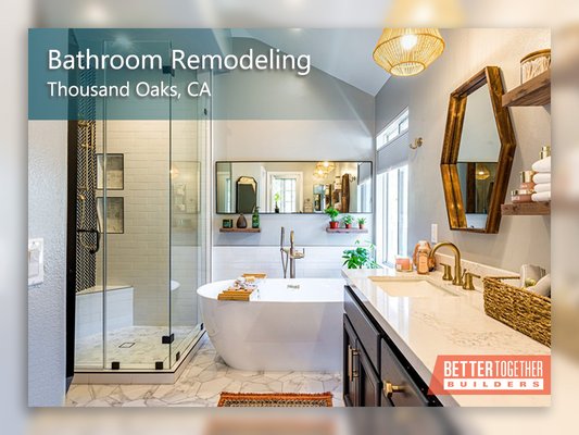 Bathroom Remodel | Thousand Oaks, California - Sit back and relax at the end of your day with this bright and inviting master bathroom in Thousand Oaks, CA! This remodel features a stunning double vanity with quartz countertop, generous free-standing tub and a uniquely styled walk in shower with bench. Bathroom Remodel | Thousand Oaks, California - Sit back and relax at the end of your day with this bright and inviting master bathroom in Thousand Oaks, CA! This remodel features a stunning double vanity with quartz countertop, generous free-standing tub and a uniquely styled walk in shower with bench.