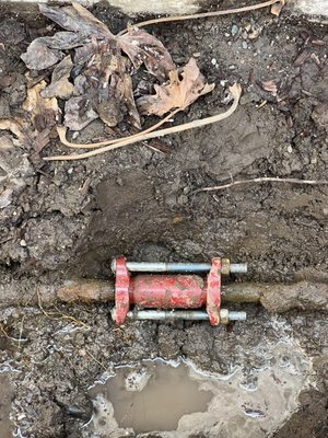 Main water line repair - Temporarily repair a the old galvanized main water line over the holiday weekend, then came back to replace the main water line with copper.