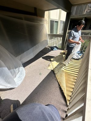 Cheryl’s Condo Patio carpet removal - We removed 30 years old carpet from second story per condo HOA requirements. Left surface ready to install whatever the HOA wants. Cleaned up all evidence we were there and tried to leave patio cleaner than we arrived. Cheryl’s Condo Patio carpet removal - We removed 30 years old carpet from second story per condo HOA requirements. Left surface ready to install whatever the HOA wants. Cleaned up all evidence we were there and tried to leave patio cleaner than we arrived.