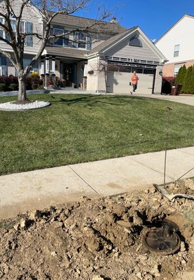TRENCH-LESS WATER SERVICE LINE REPLACEMENT - This customer was concerned about the yard damage that can be caused by excavation service. The water line ran under her front porch and sidewalk. The other quotes required removal of the porch and sidewalk as well as digging a trench across the yard. 
We have the equipment to replace the water line using trenchless technology. With our equipment the line was replaced with no damage to the yard or concrete saving all the restoration work and the cost was 1/3 less than the competition.
