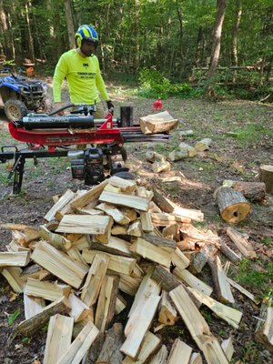 Multiple trees and brush removed - firewood split and stacked - This project involved multiple trees being cutdown including trees that were damaging the house. We processed the wood and neatly stacked it for the client's outdoor fire pit. Multiple trees and brush removed - firewood split and stacked - This project involved multiple trees being cutdown including trees that were damaging the house. We processed the wood and neatly stacked it for the client's outdoor fire pit.