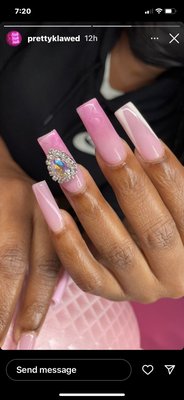 Pink colored acrylic with design sugar nail - This nail design was created with colored acrylic it took about an hour to create these designs come get your NEW experience!!!!!! Pink colored acrylic with design sugar nail - This nail design was created with colored acrylic it took about an hour to create these designs come get your NEW experience!!!!!!