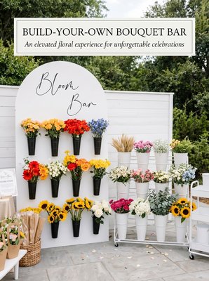 Build-Your-Own Bouquet Bar Experience - Guests simply choose their favorite flowers and create a custom bouquet a fun activity and a memorable favor all in one.
What’s Included:
• Elegant Flower Bar setup (cart or display stand)
• Fresh, seasonal flowers curated in your color palette
• Variety of focal blooms, fillers & greenery
• Buckets & styled display for a beautiful presentation
• Floral shears & tools for guests
• Step-by-step instruction signage
• Wrapping paper, ribbon & finishing touches
• Full setup & pickup (stress-free for you) Build-Your-Own Bouquet Bar Experience - Guests simply choose their favorite flowers and create a custom bouquet a fun activity and a memorable favor all in one.
What’s Included:
• Elegant Flower Bar setup (cart or display stand)
• Fresh, seasonal flowers curated in your color palette
• Variety of focal blooms, fillers & greenery
• Buckets & styled display for a beautiful presentation
• Floral shears & tools for guests
• Step-by-step instruction signage
• Wrapping paper, ribbon & finishing touches
• Full setup & pickup (stress-free for you)