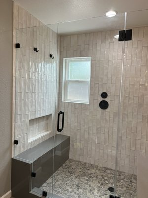 Bathroom remodel - In this bathroom remodel, I tore two walls down to expand bathroom. Gutted bathroom. Built a custom shower, installed tiles and flooring. Relocated plumbing. Built a wall in closet. Installed new lights. Redid siding on one side of the house. Bathroom remodel - In this bathroom remodel, I tore two walls down to expand bathroom. Gutted bathroom. Built a custom shower, installed tiles and flooring. Relocated plumbing. Built a wall in closet. Installed new lights. Redid siding on one side of the house.