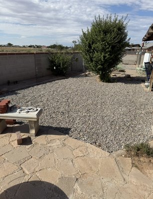 Backyard gravel - Took this all dirt backyard, to pure gravel with 5 inch tall driveway for RV storage. Drainage away from house. Backyard gravel - Took this all dirt backyard, to pure gravel with 5 inch tall driveway for RV storage. Drainage away from house.