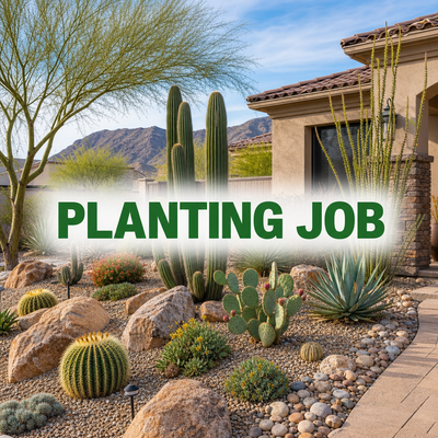 Planting Job - this year is a little planting job I did this morning I planted a ocotillo, saguaro, purple prickly pear, Golden Barrel cluster, silver torch, and a old man. Planting Job - this year is a little planting job I did this morning I planted a ocotillo, saguaro, purple prickly pear, Golden Barrel cluster, silver torch, and a old man.