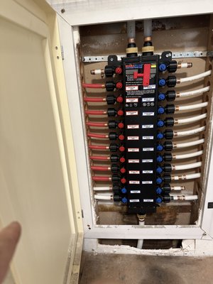 Manabloc Replacement - This home had a failing 26-port Manabloc manifold located in the laundry room. The original system was severely corroded, several valves were leaking, and the distribution lines were no longer sealing properly. The homeowner noticed reduced water pressure and intermittent leaks, which led to the assessment.
Our team removed the damaged manifold, capped and isolated all lines, and installed a brand-new 26-port Manabloc system to restore proper water distribution throughout the home. Each individual hot and cold line was reconnected, labeled, and tested to ensure balanced flow and easy fixture isolation in the future.
The new system provides:
• Clean, leak-free water distribution
• Better pressure and flow to every fixture
• Individual shut-off control for maintenance
• A longer-lasting, reliable PEX home-run layout
A modern, safe upgrade that brings this home’s plumbing system back to full strength. Manabloc Replacement - This home had a failing 26-port Manabloc manifold located in the laundry room. The original system was severely corroded, several valves were leaking, and the distribution lines were no longer sealing properly. The homeowner noticed reduced water pressure and intermittent leaks, which led to the assessment.
Our team removed the damaged manifold, capped and isolated all lines, and installed a brand-new 26-port Manabloc system to restore proper water distribution throughout the home. Each individual hot and cold line was reconnected, labeled, and tested to ensure balanced flow and easy fixture isolation in the future.
The new system provides:
• Clean, leak-free water distribution
• Better pressure and flow to every fixture
• Individual shut-off control for maintenance
• A longer-lasting, reliable PEX home-run layout
A modern, safe upgrade that brings this home’s plumbing system back to full strength.