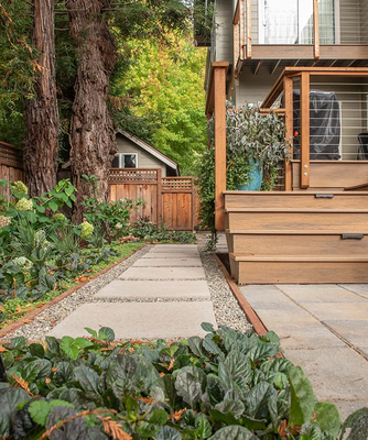 Natural Stone Walkways - Complete re-do of backyard which included new deck, paver paths, and an outdoor kitchen